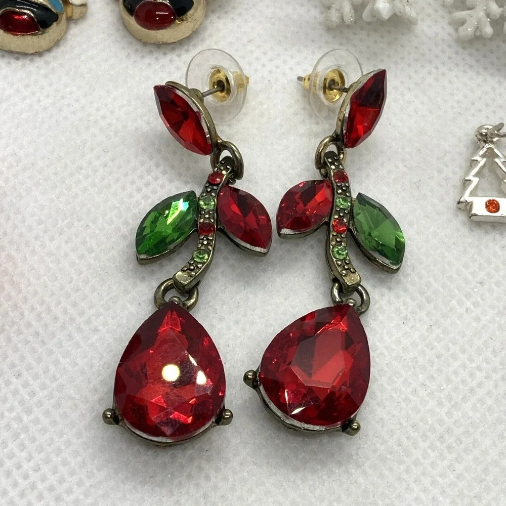 Vintage‎ - Now Lot 9 Pairs Pierced Christmas Earrings Bell Santa Snowflake Tree